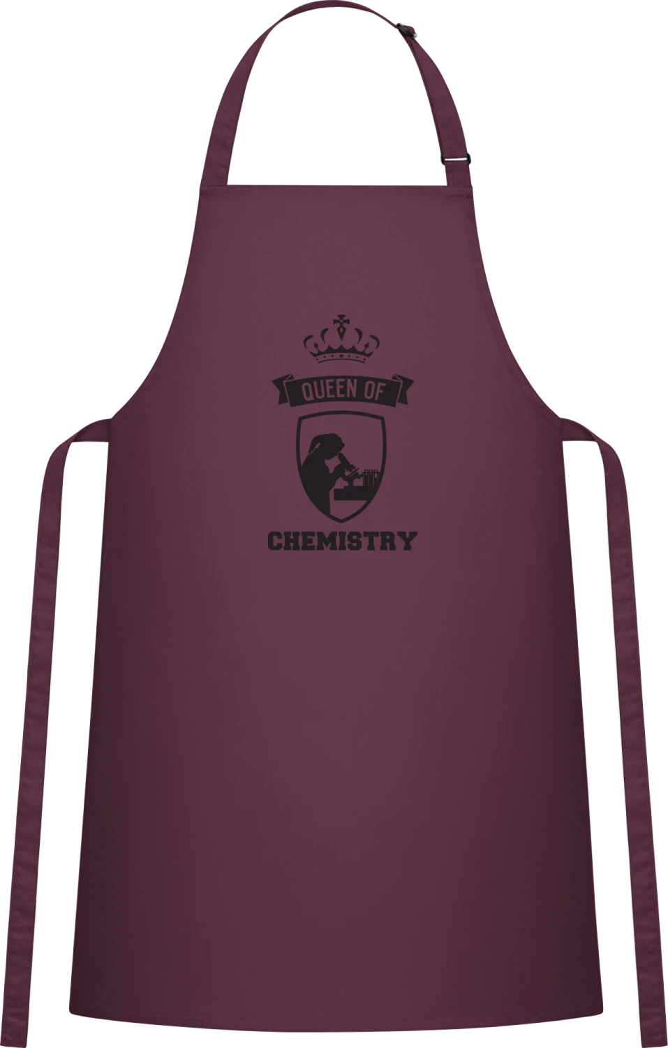 Queen of Chemistry - Aubergine Cotton Bib Apron - Front