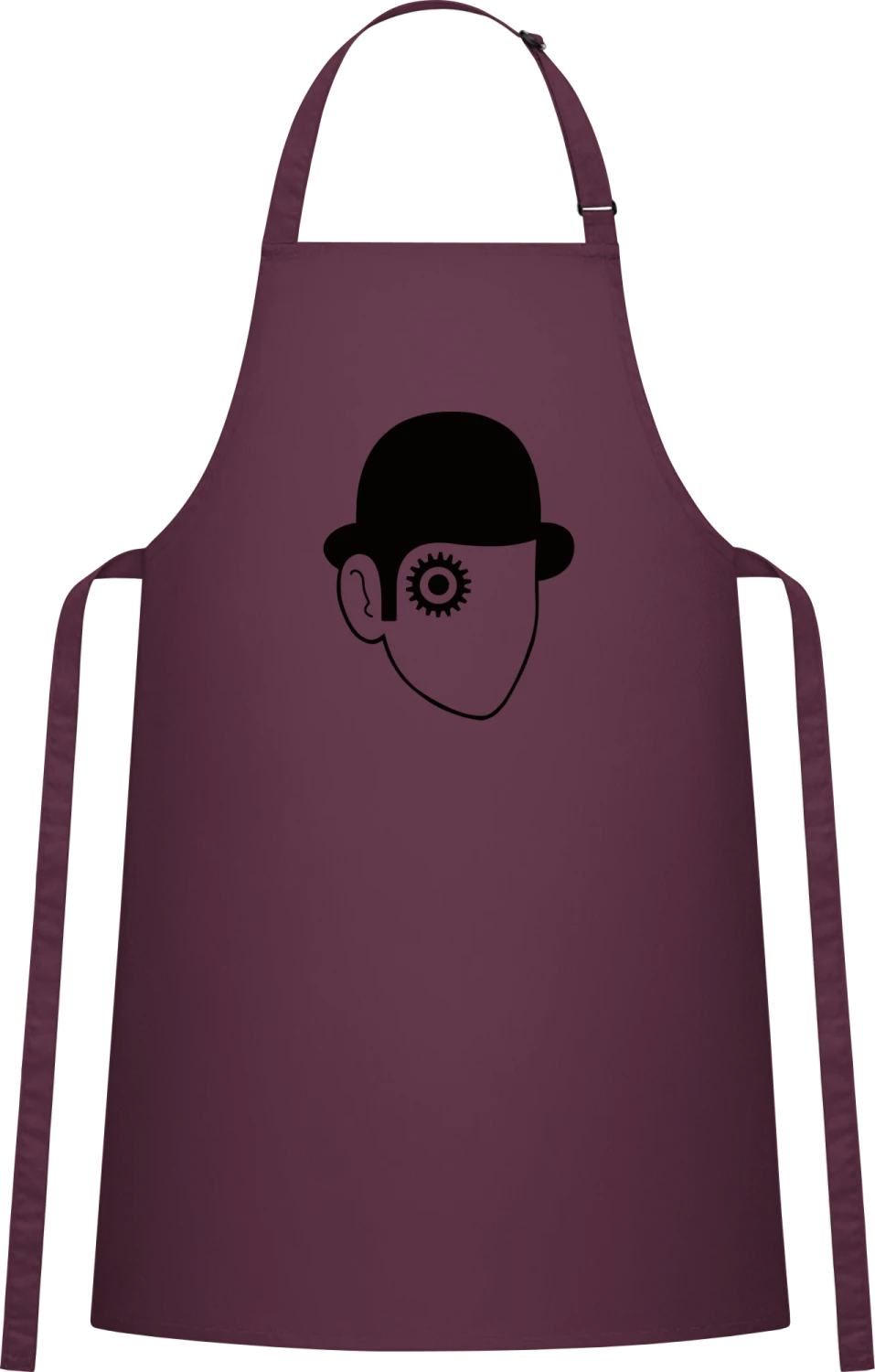 Clockwork Orange Head - Aubergine Cotton Bib Apron - Front