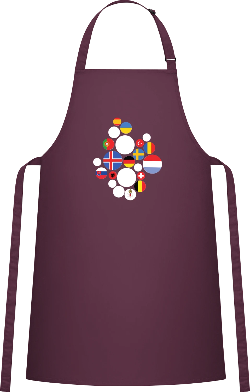 European Flags - Aubergine Cotton Bib Apron - Front