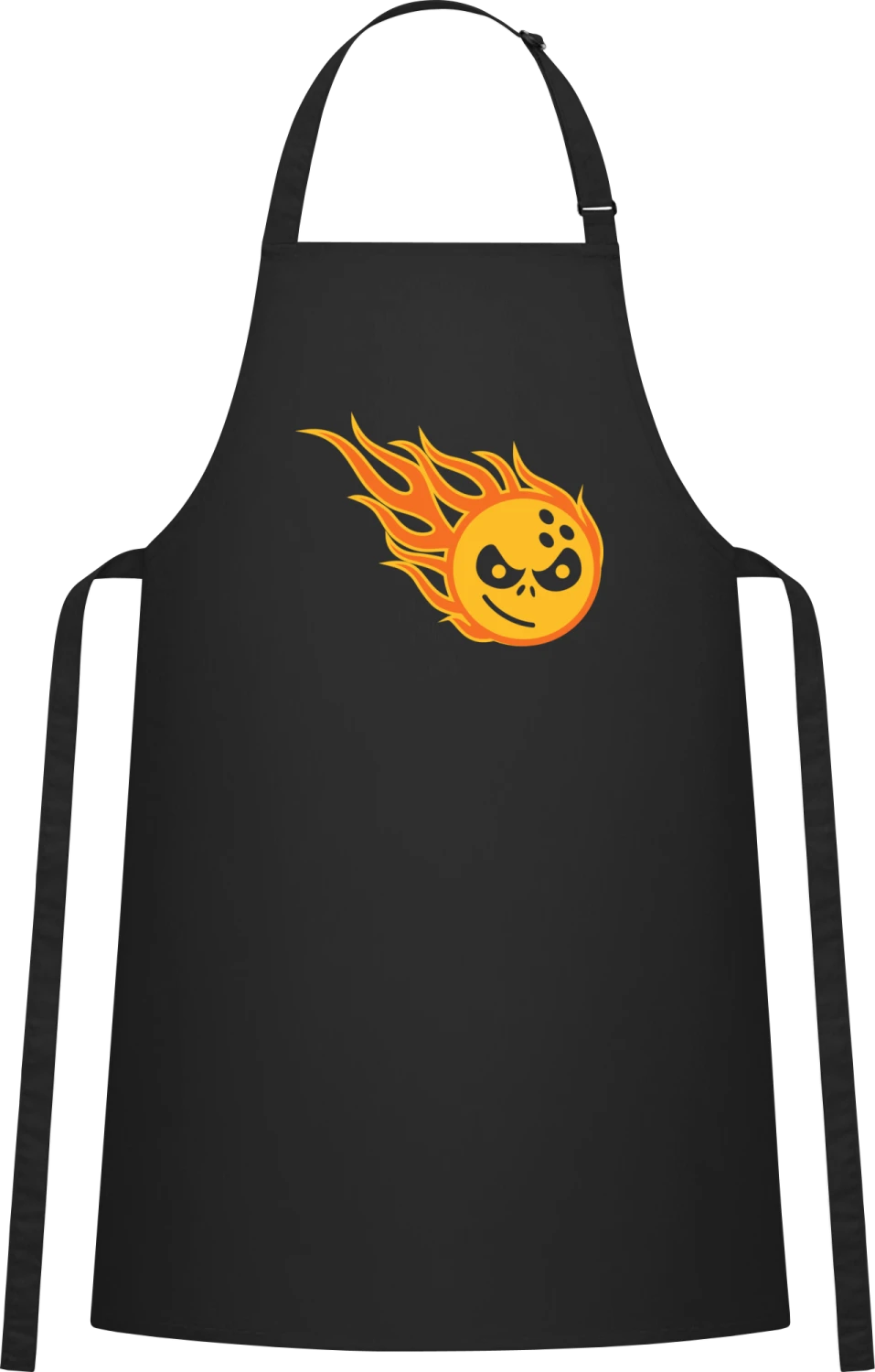 Bowling Ball on Fire - Black Cotton Bib Apron - Front