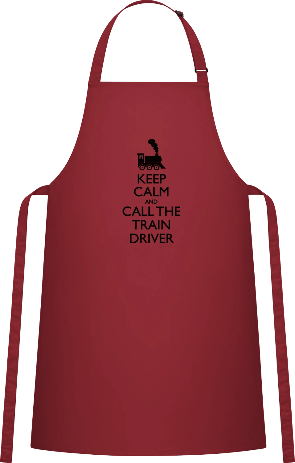 Keep Calm And Call The Train Driver - Burgundy Cotton Bib Apron - Front