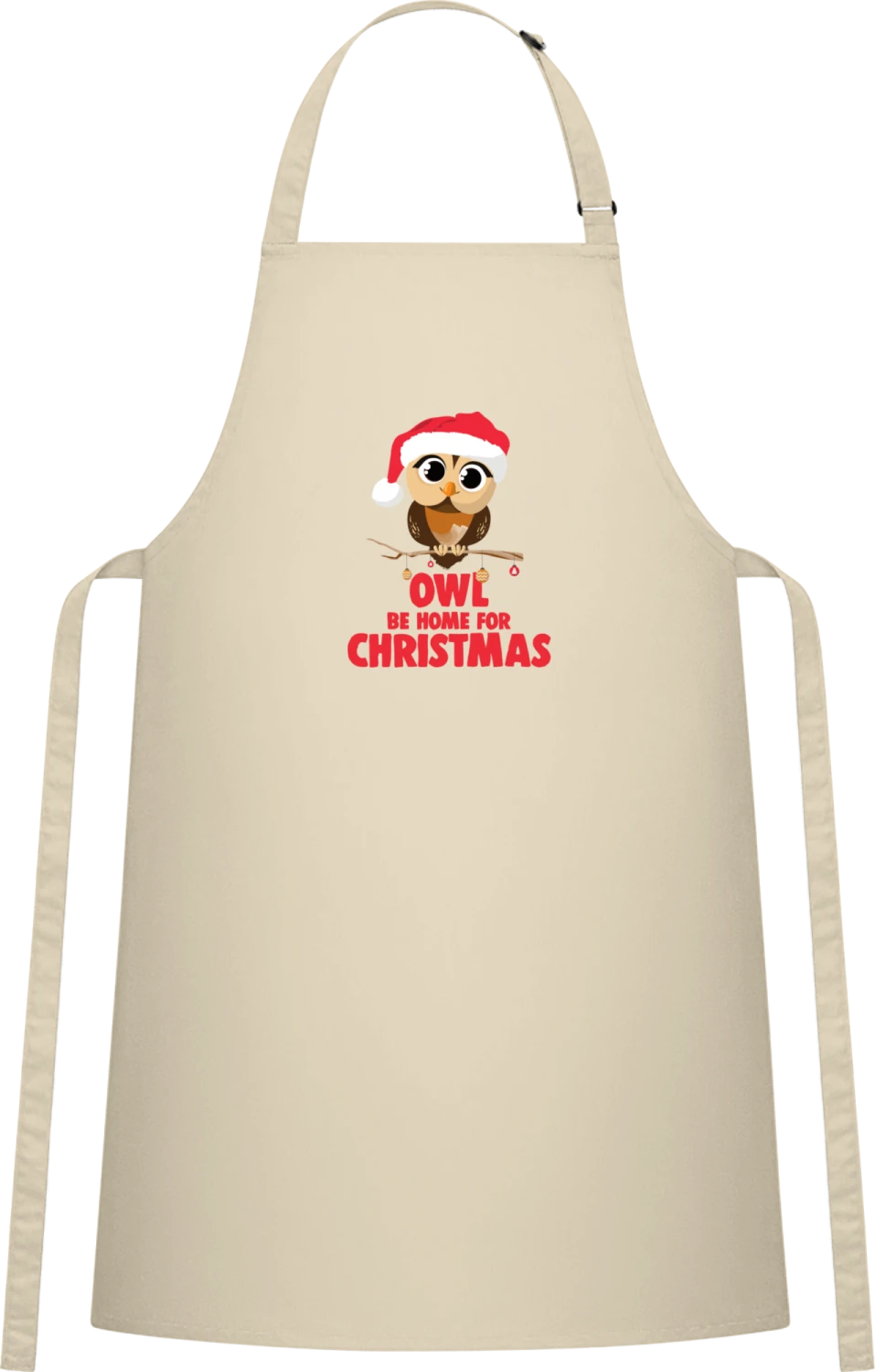 Owl Be Home For Christmas - Natural Cotton Bib Apron - Front