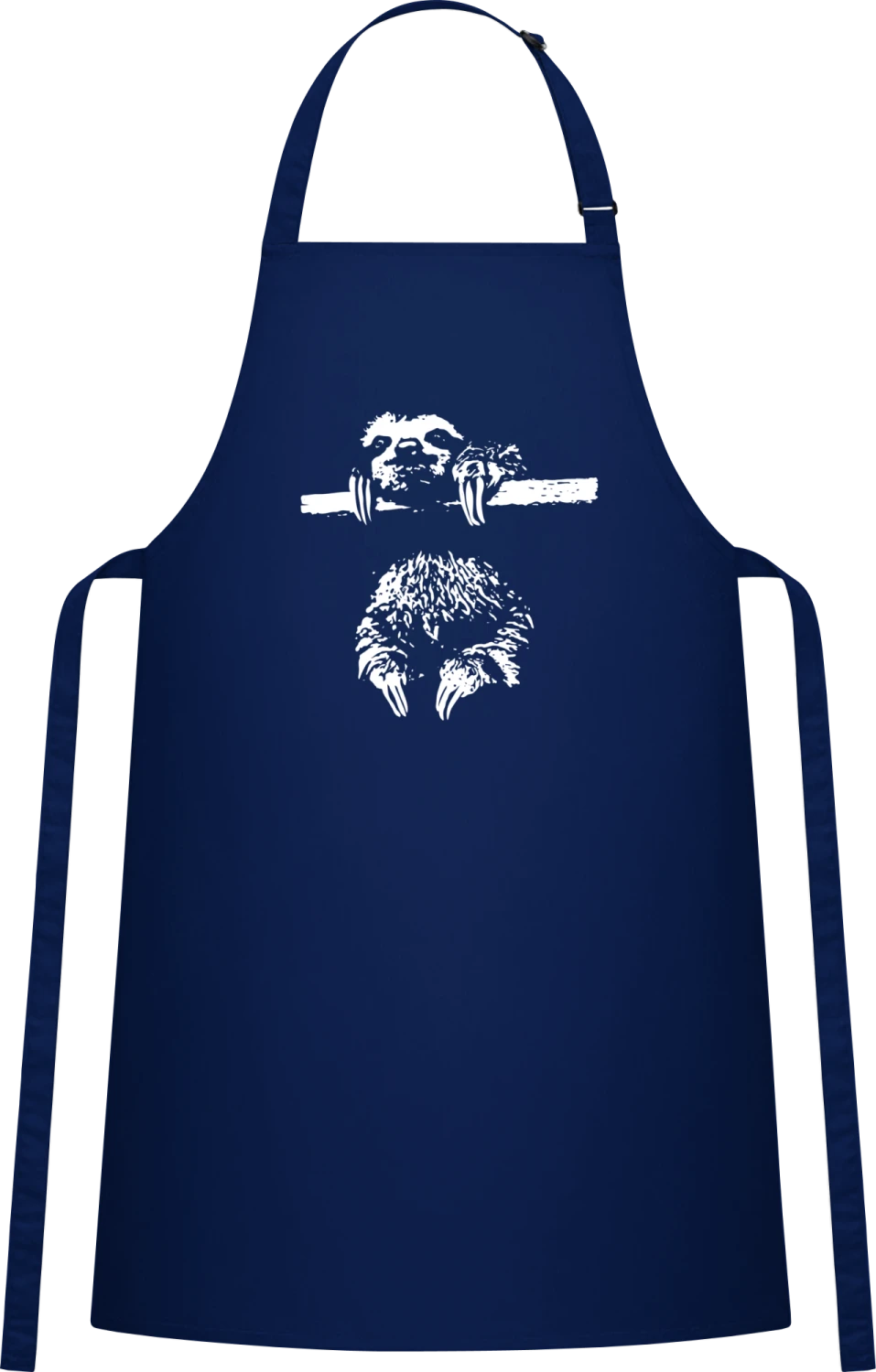 Sloth Hanging Arround - Navy Cotton Bib Apron - Front