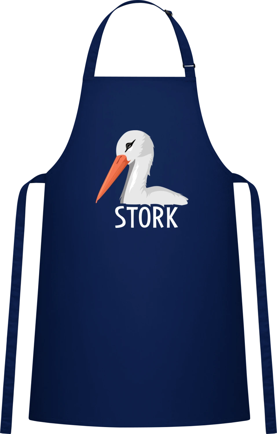 Stork Illustration - Navy Cotton Bib Apron - Front