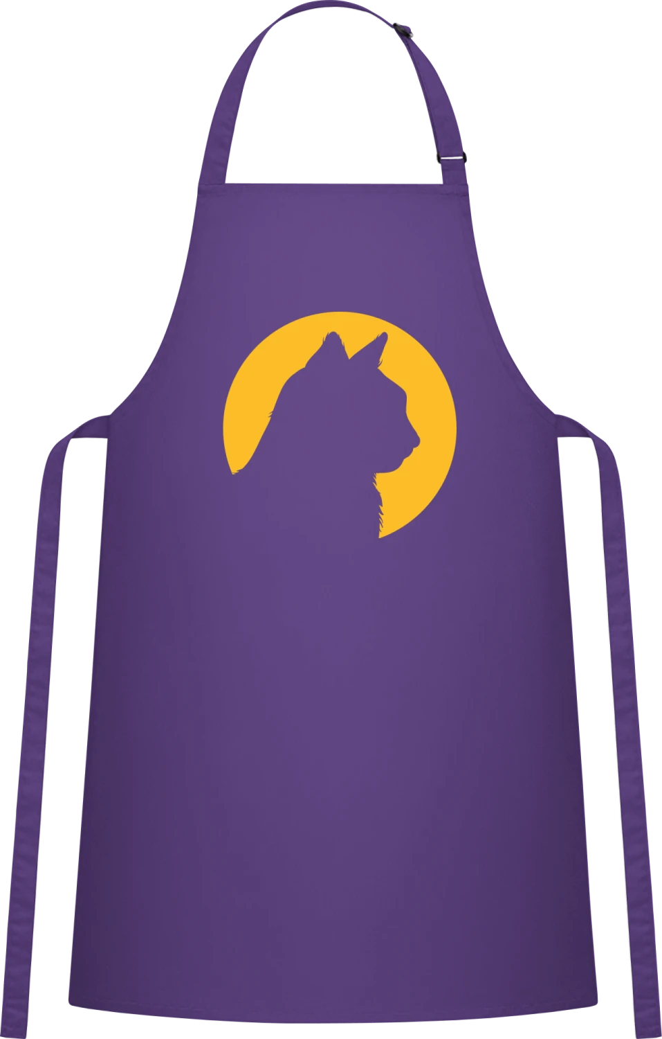 Cat Head In Moonlight - Purple Cotton Bib Apron - Front