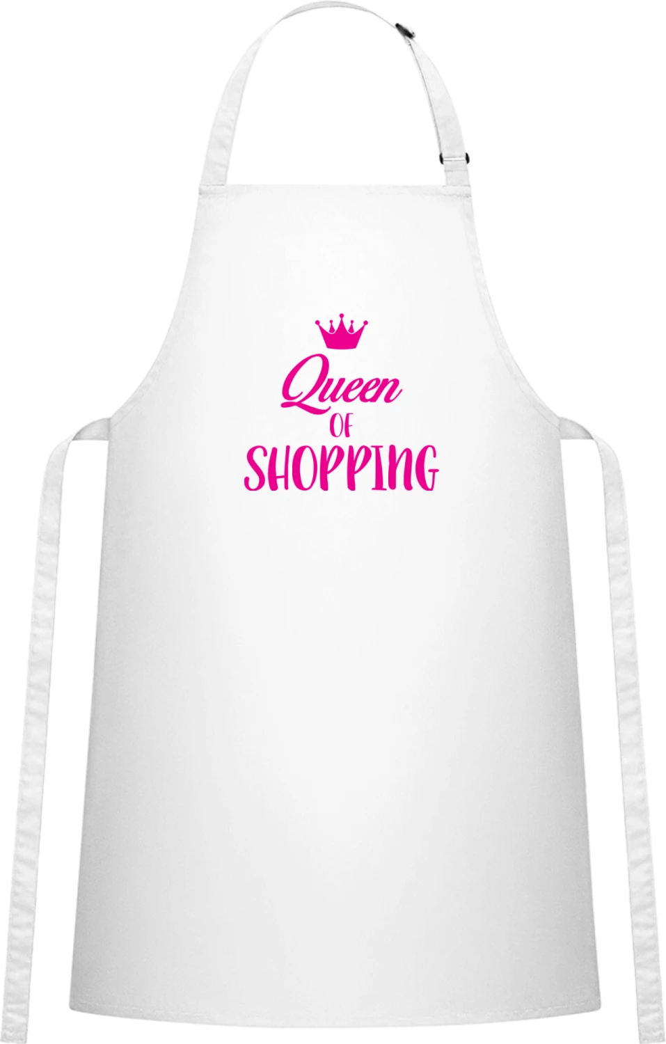 Queen Of Shopping - White Cotton Bib Apron - Front