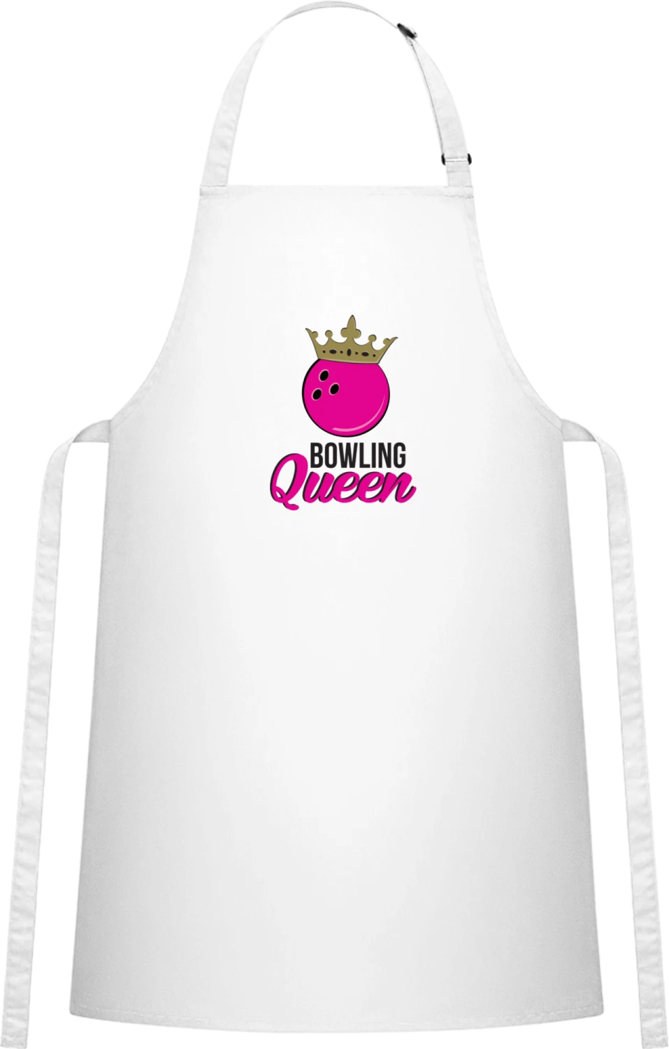 Bowling Queen - White Cotton Bib Apron - Front