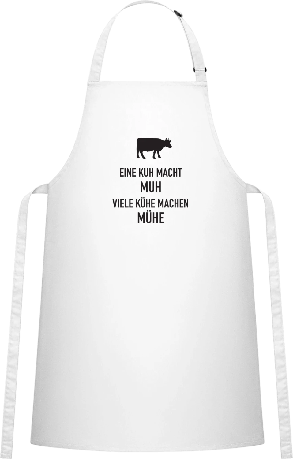 Kuh macht Muh, Kühe machen Mühe - White Cotton Bib Apron - Front