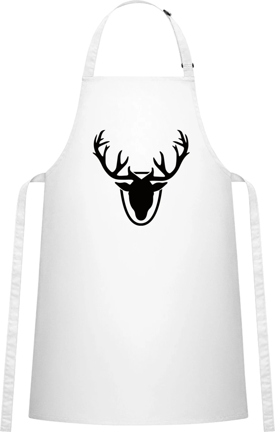 Antlers Trophy Silhouette - White Cotton Bib Apron - Front