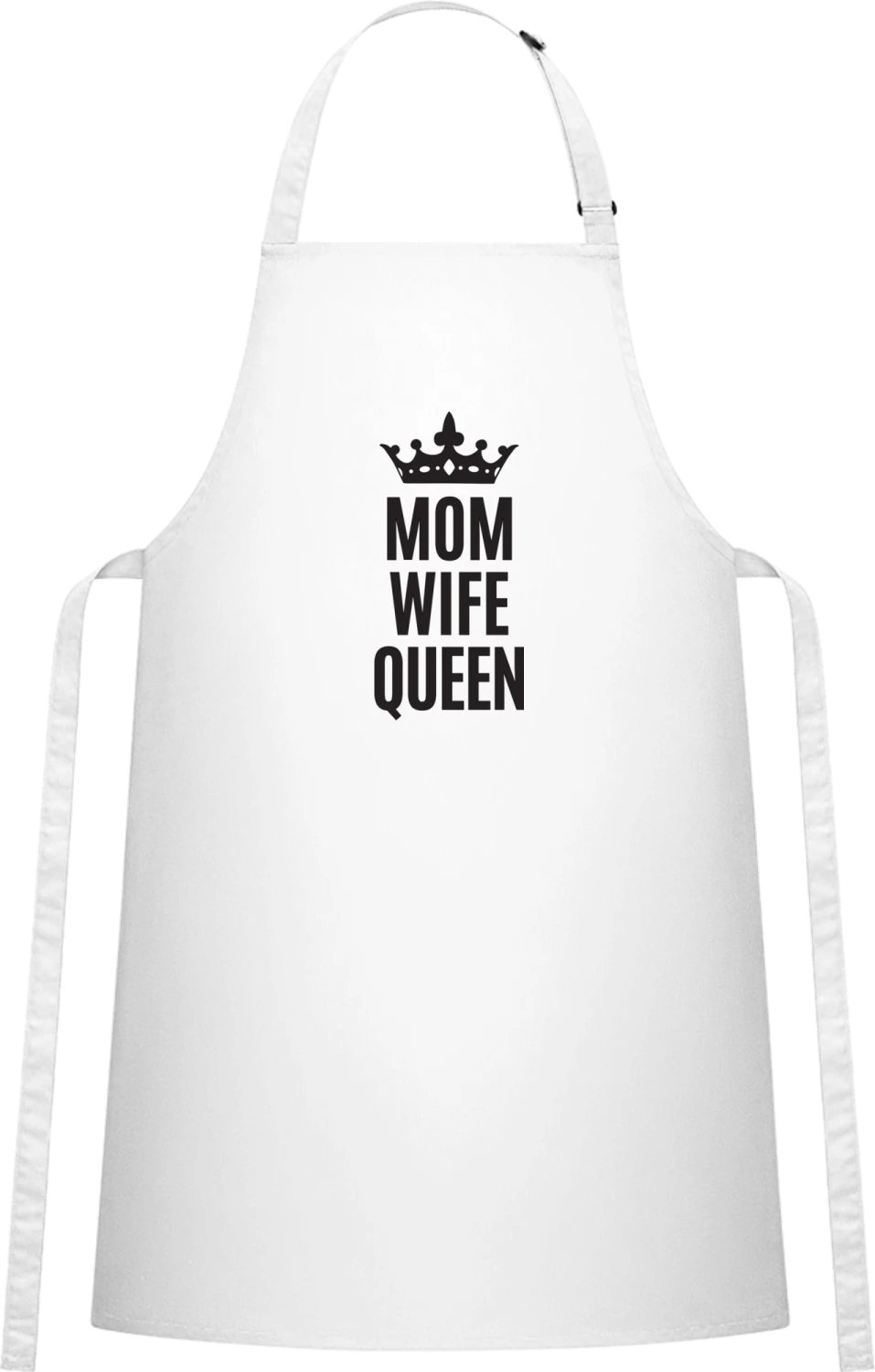 Mom Wife Queen - White Cotton Bib Apron - Front