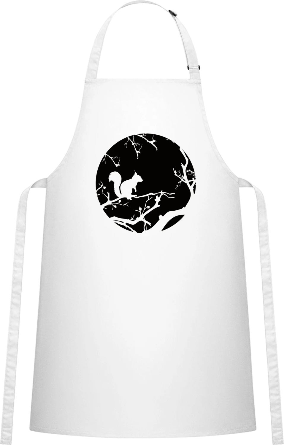 Squirrel And Branches Silhouette  - White Cotton Bib Apron - Front