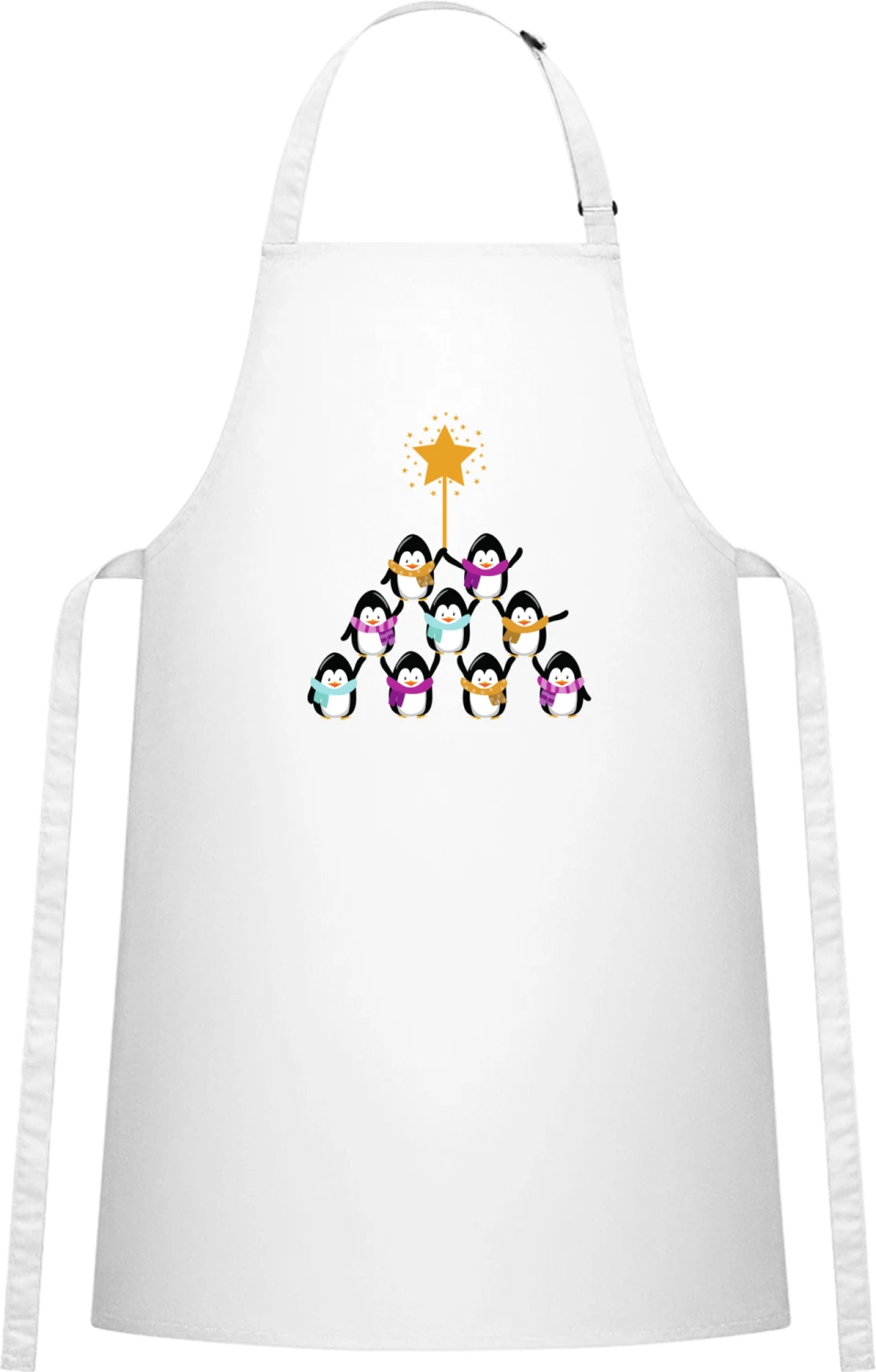 Penguin Christmas Tree - White Cotton Bib Apron - Front