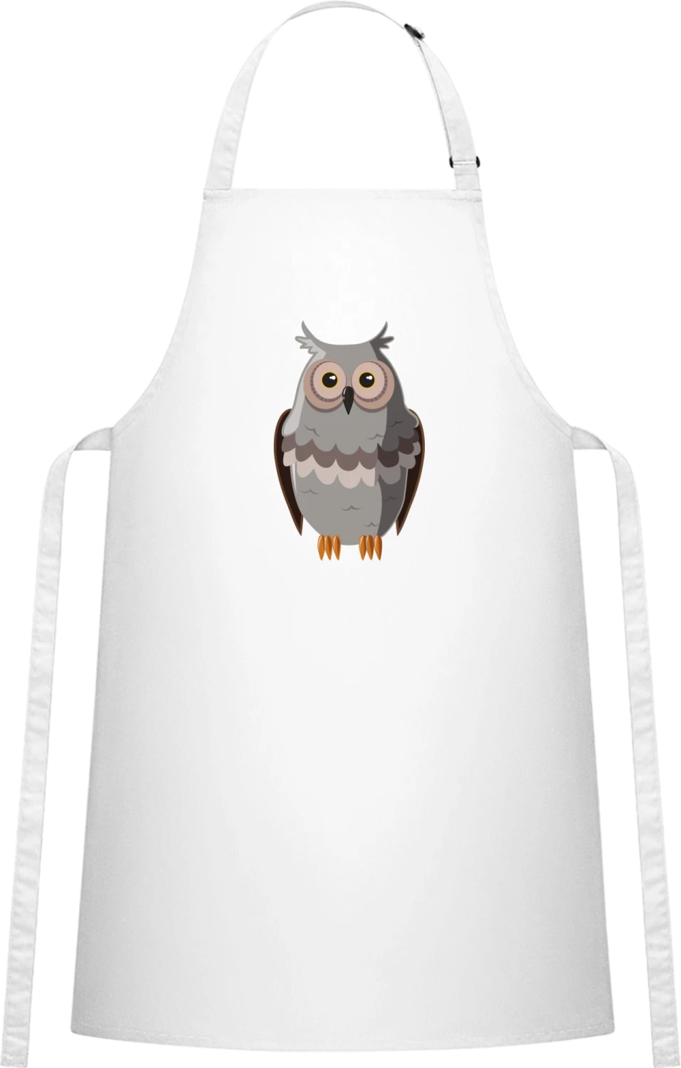 Grey Owl  - White Cotton Bib Apron - Front