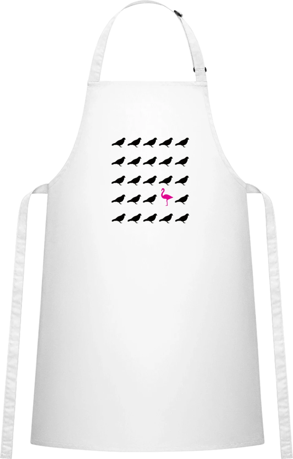 Be Different Flamingo Pigeon - White Cotton Bib Apron - Front