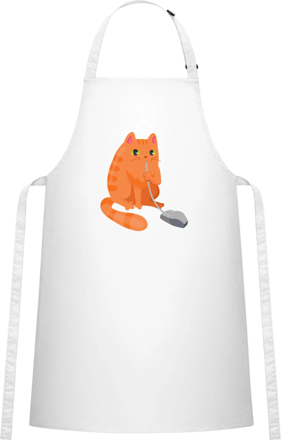 Cat Eats Mouse - White Cotton Bib Apron - Front