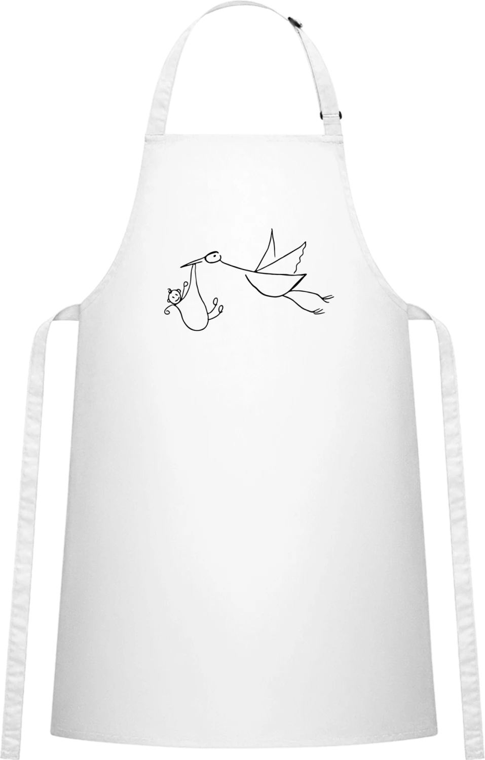 Stork And Baby Flying Drawing - White Cotton Bib Apron - Front