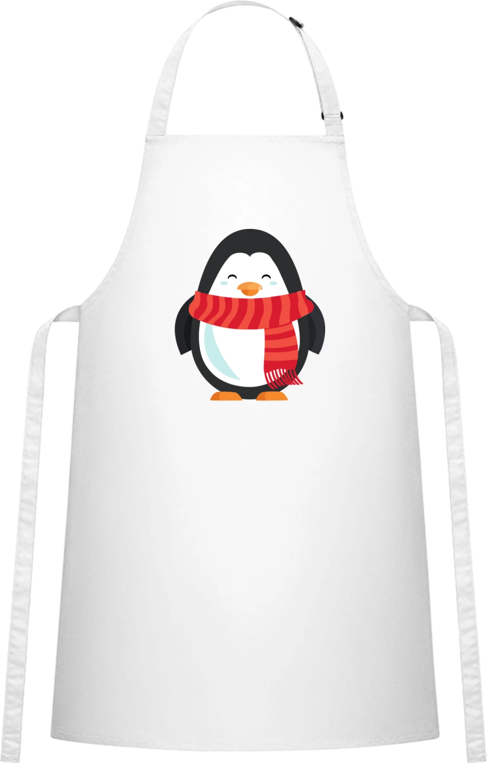 Penguin With Scarf - White Cotton Bib Apron - Front