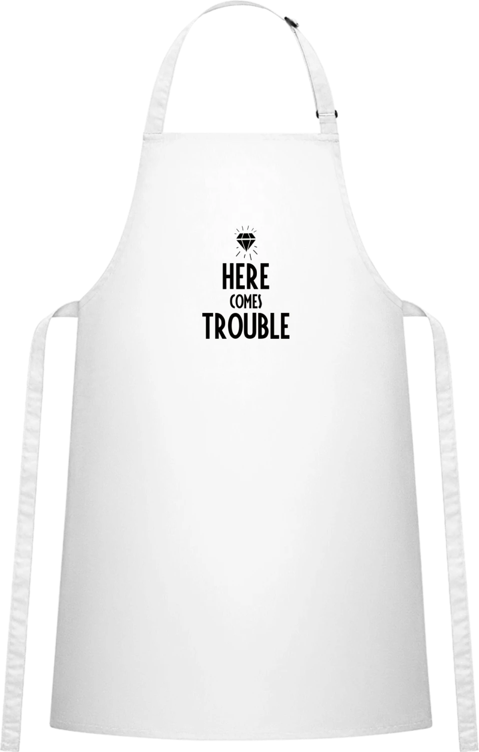 Here Comes Trouble - White Cotton Bib Apron - Front