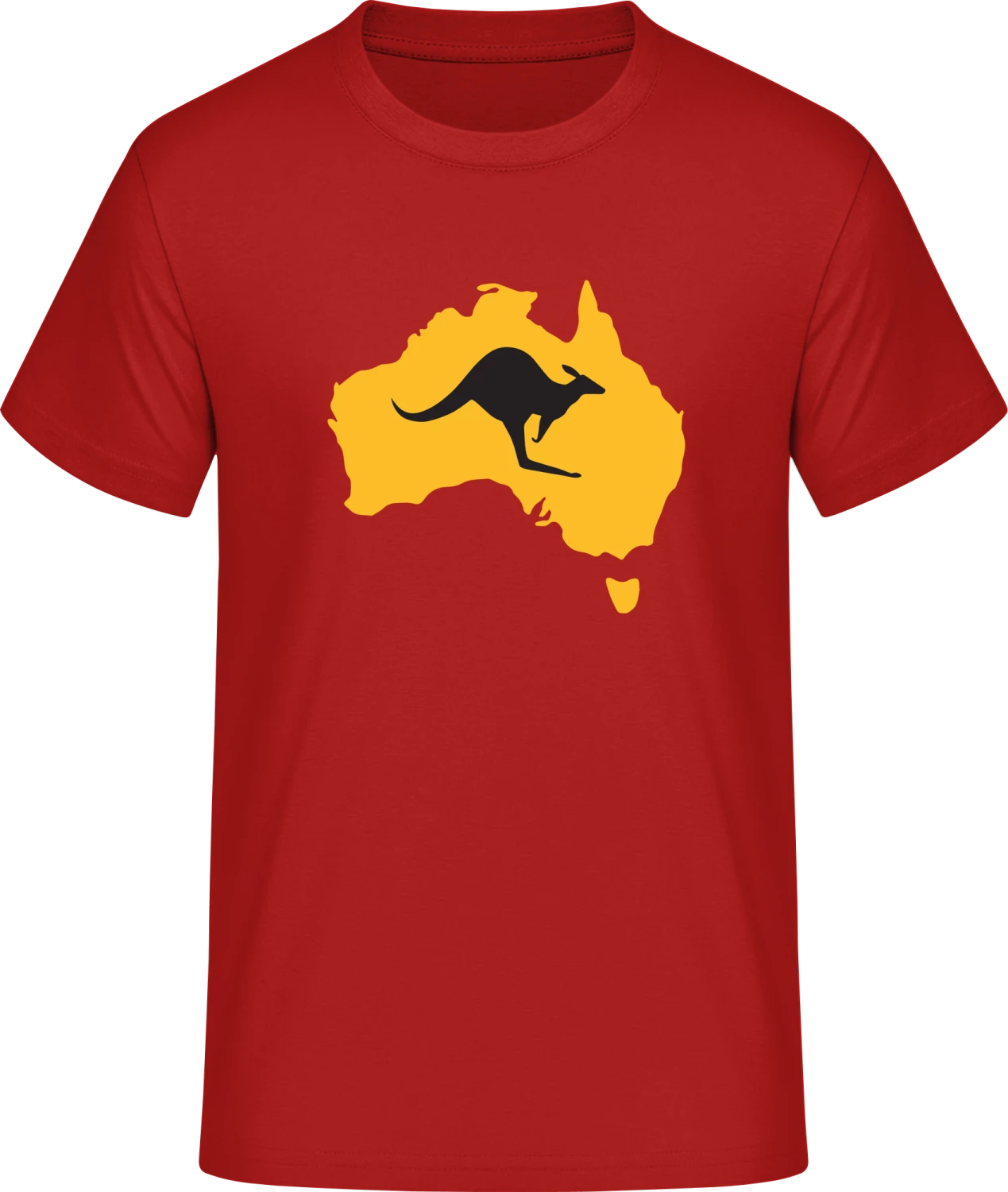 Australian Map with Kangaroo - Red #E190 T-Shirt - Front