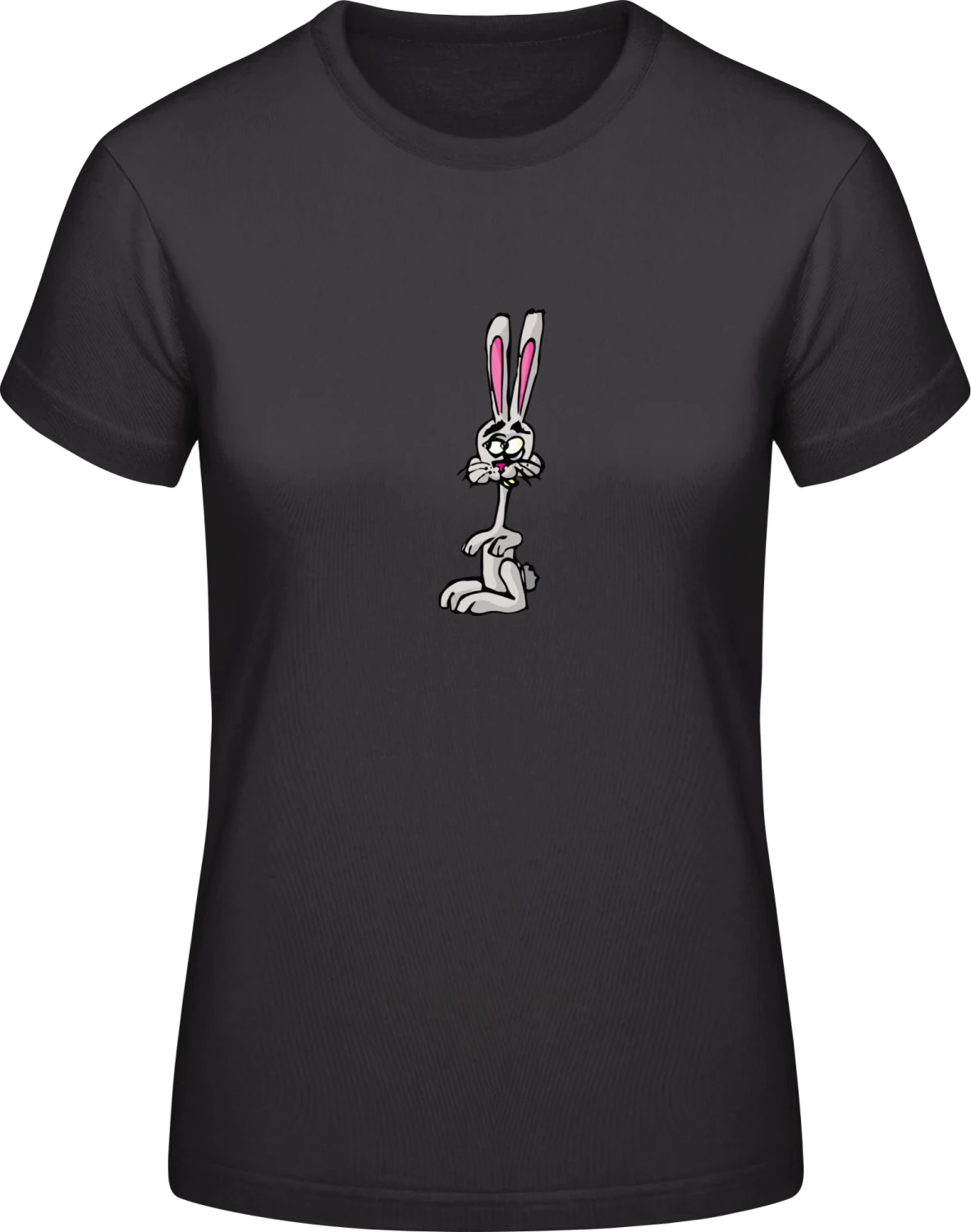 Grey Bunny Illustration - Black #E190 women T-Shirt - Front