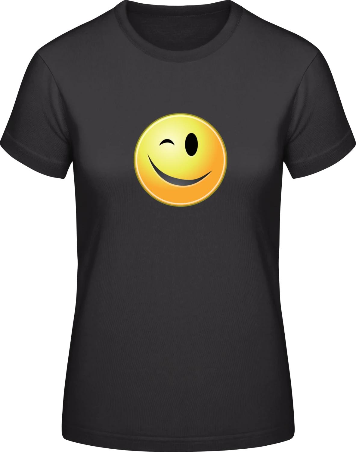 Wink Smiley - Black #E190 women T-Shirt - Front