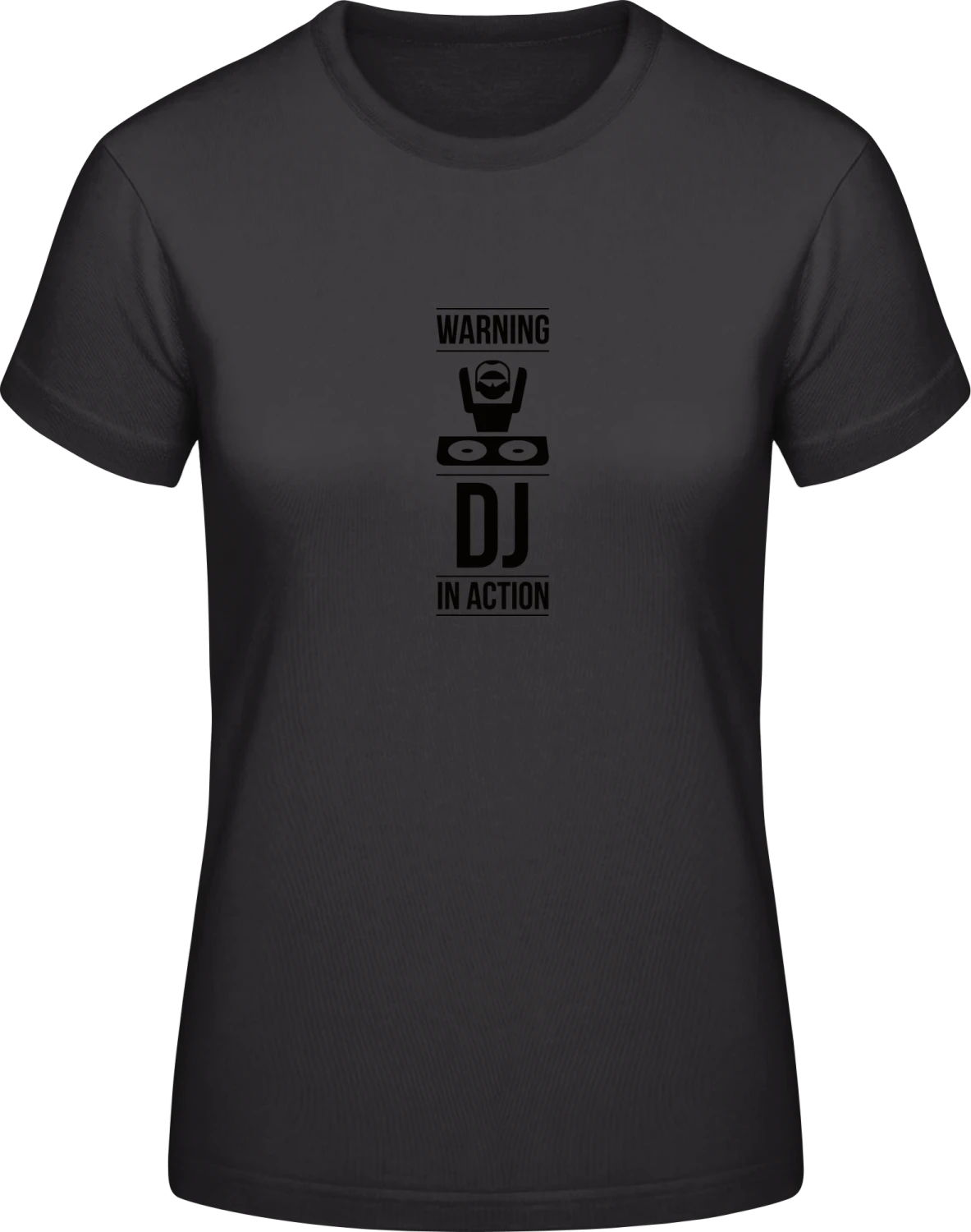 Warning DJ in Action - Black #E190 women T-Shirt - Front