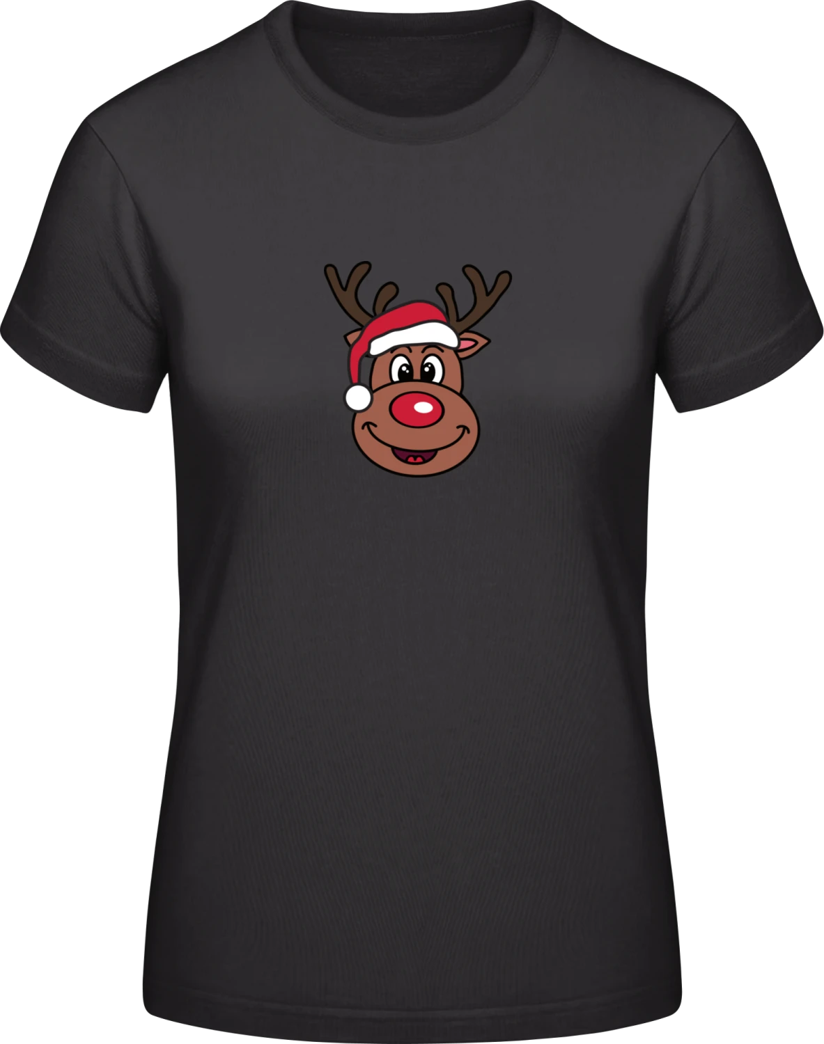 Cute Christmas Reindeer - Black #E190 women T-Shirt - Front