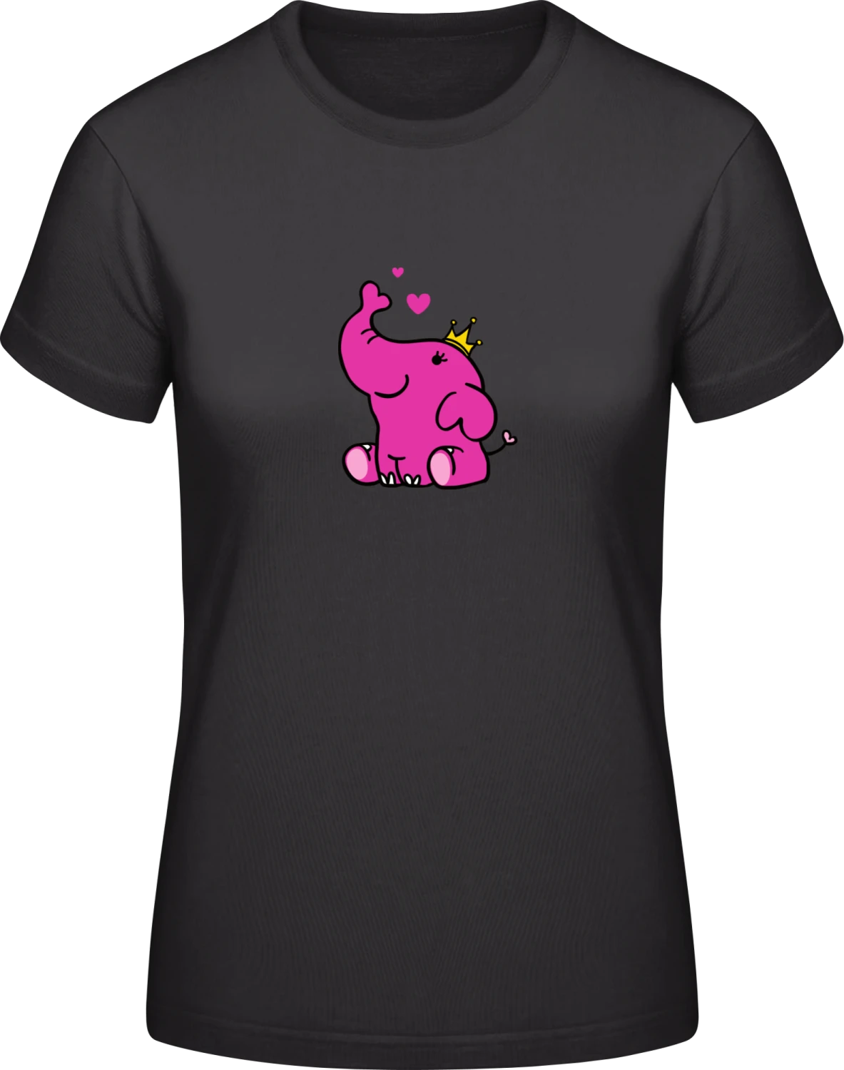 Princess Elephant - Black #E190 women T-Shirt - Front