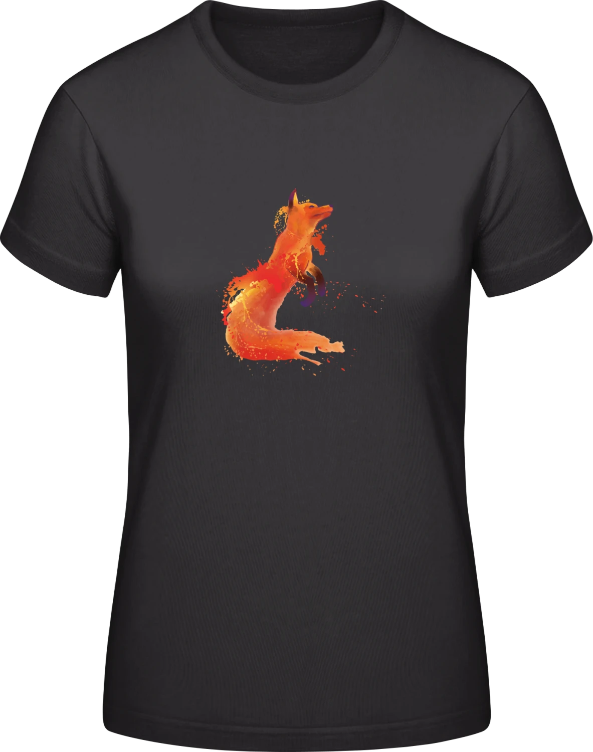 Watercolor Fox Body - Black #E190 women T-Shirt - Front