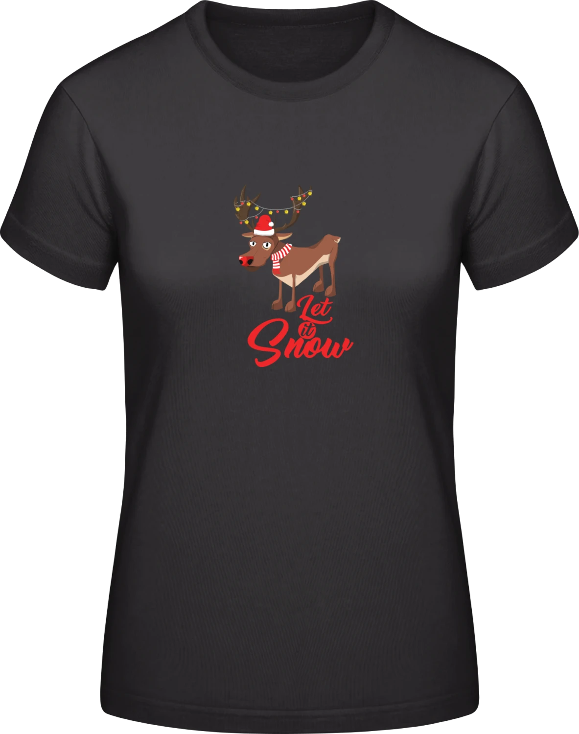 Let It Snow Reindeer - Black #E190 women T-Shirt - Front