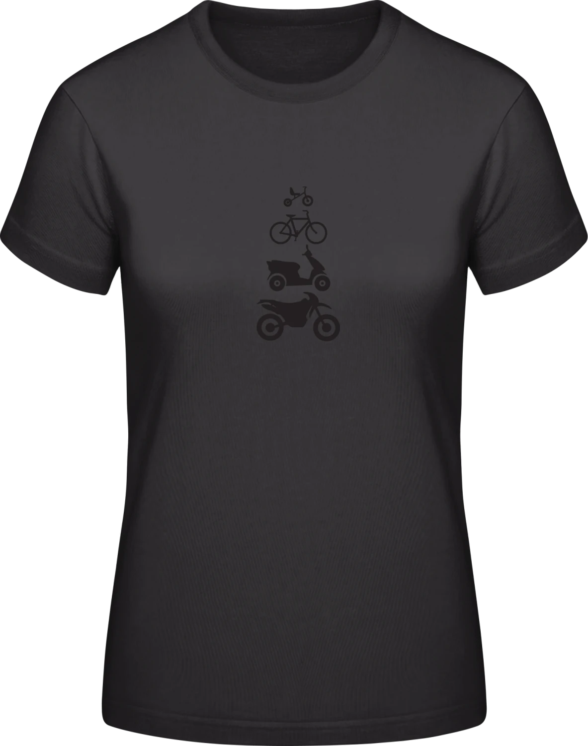 Evolution Bicycle Scooter Motorcycle  - Black #E190 women T-Shirt - Front