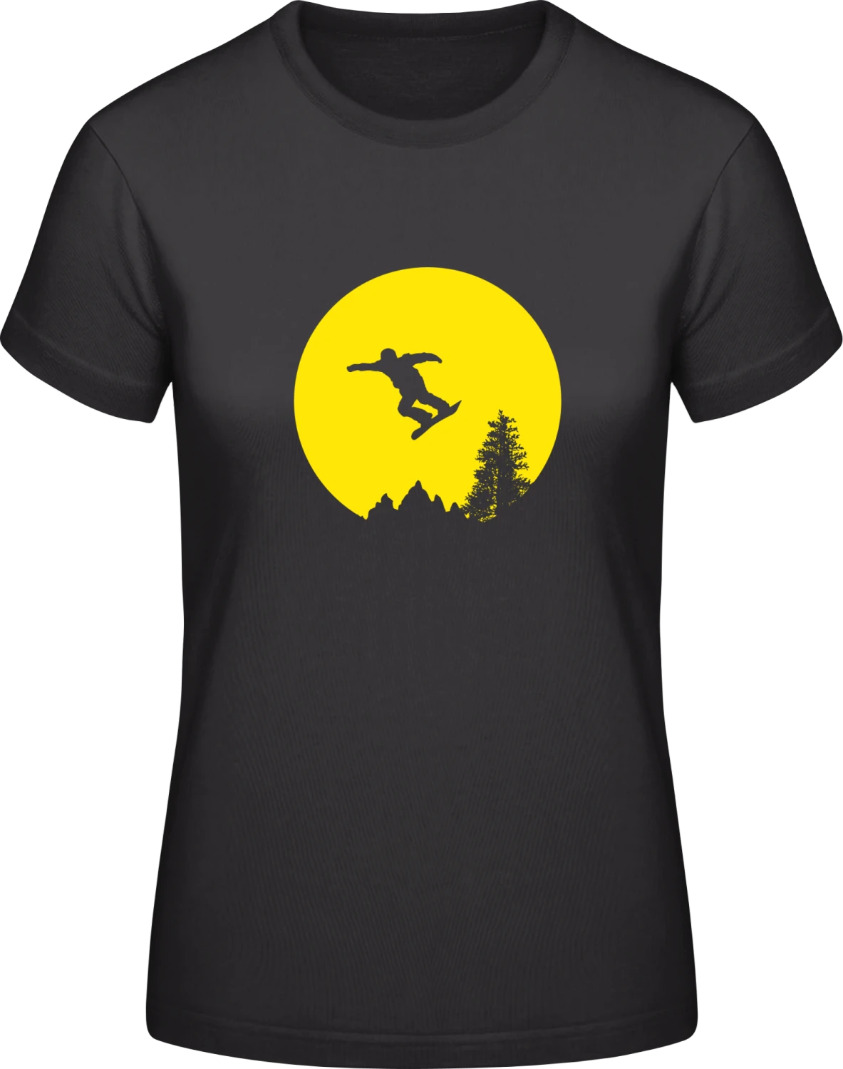 Snowboarder in Moonlight - Black #E190 women T-Shirt - Front