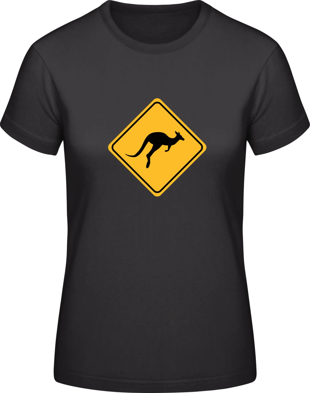 Kangaroo Warning Sign - Black #E190 women T-Shirt - Front