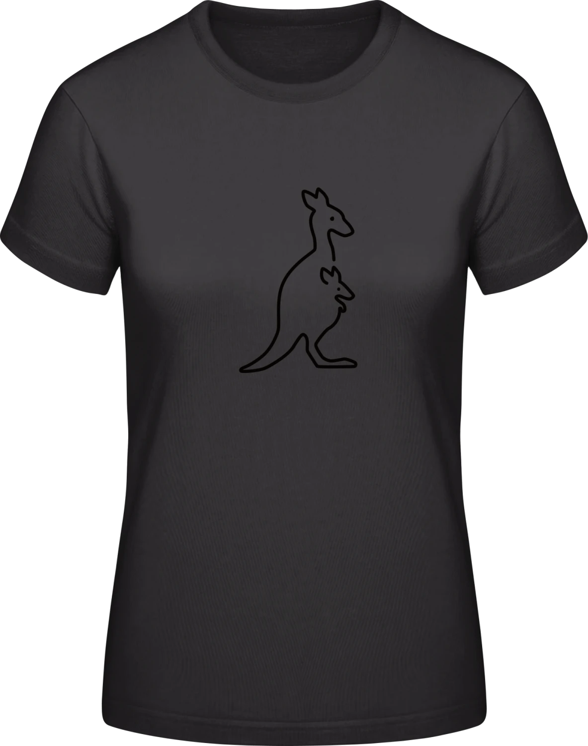 Kangaroo With Baby Lineart - Black #E190 women T-Shirt - Front