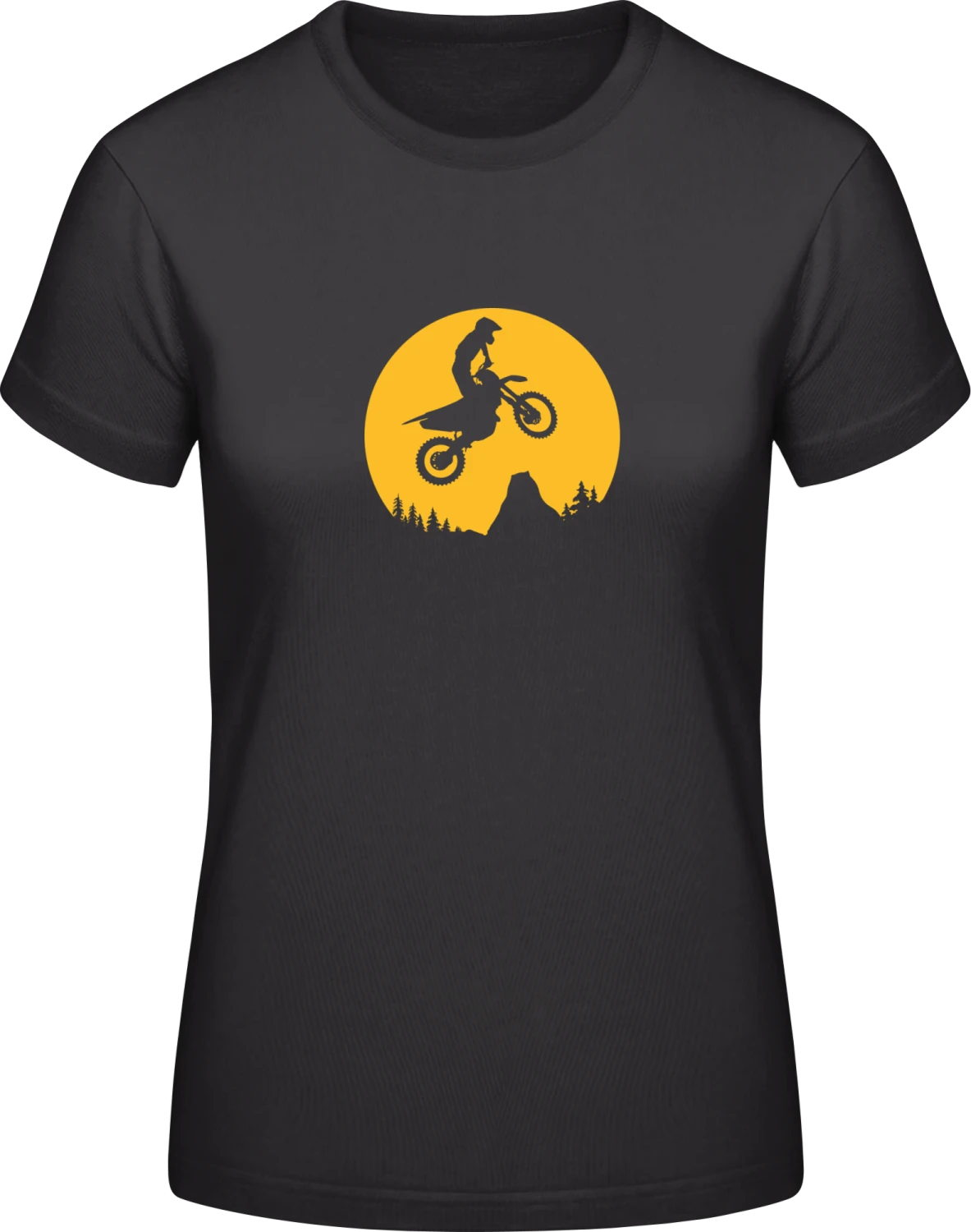 Man On A Motorcycle In The Moonlight - Black #E190 women T-Shirt - Front