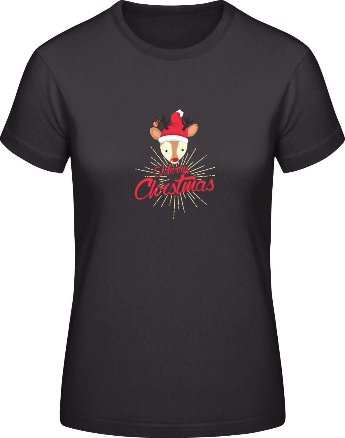 Merry Christmas Rudolph - Black #E190 women T-Shirt - Front