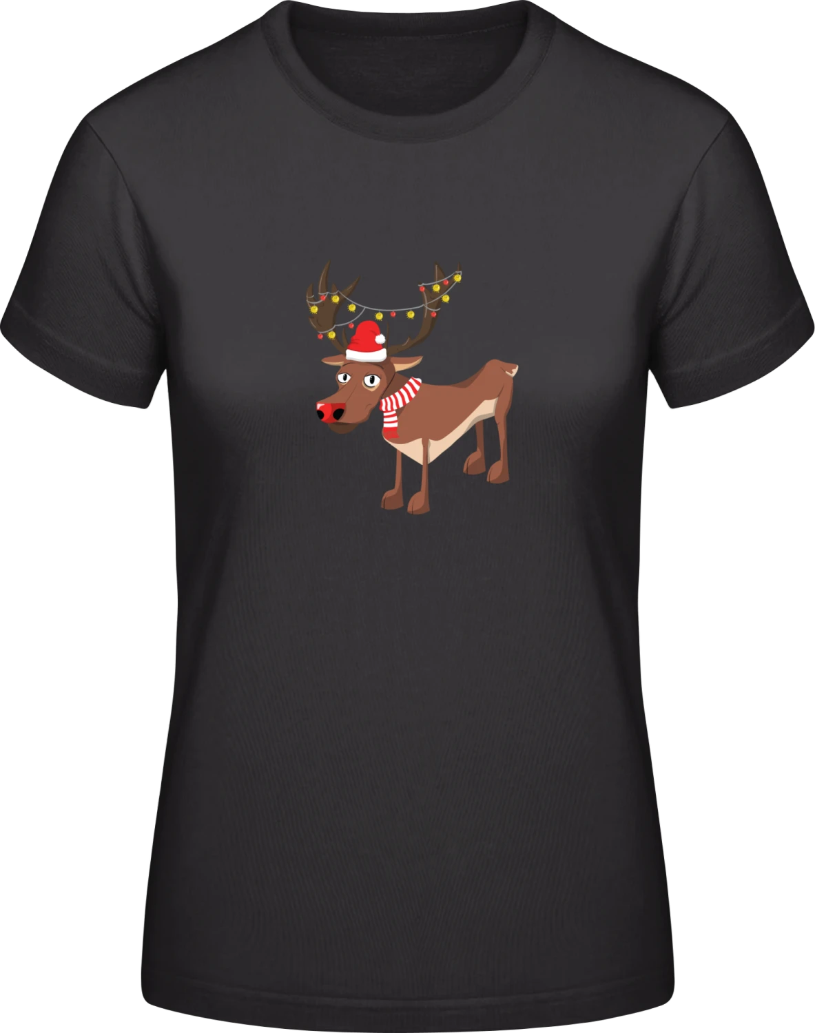 Rudolph Christmas Reindeer - Black #E190 women T-Shirt - Front