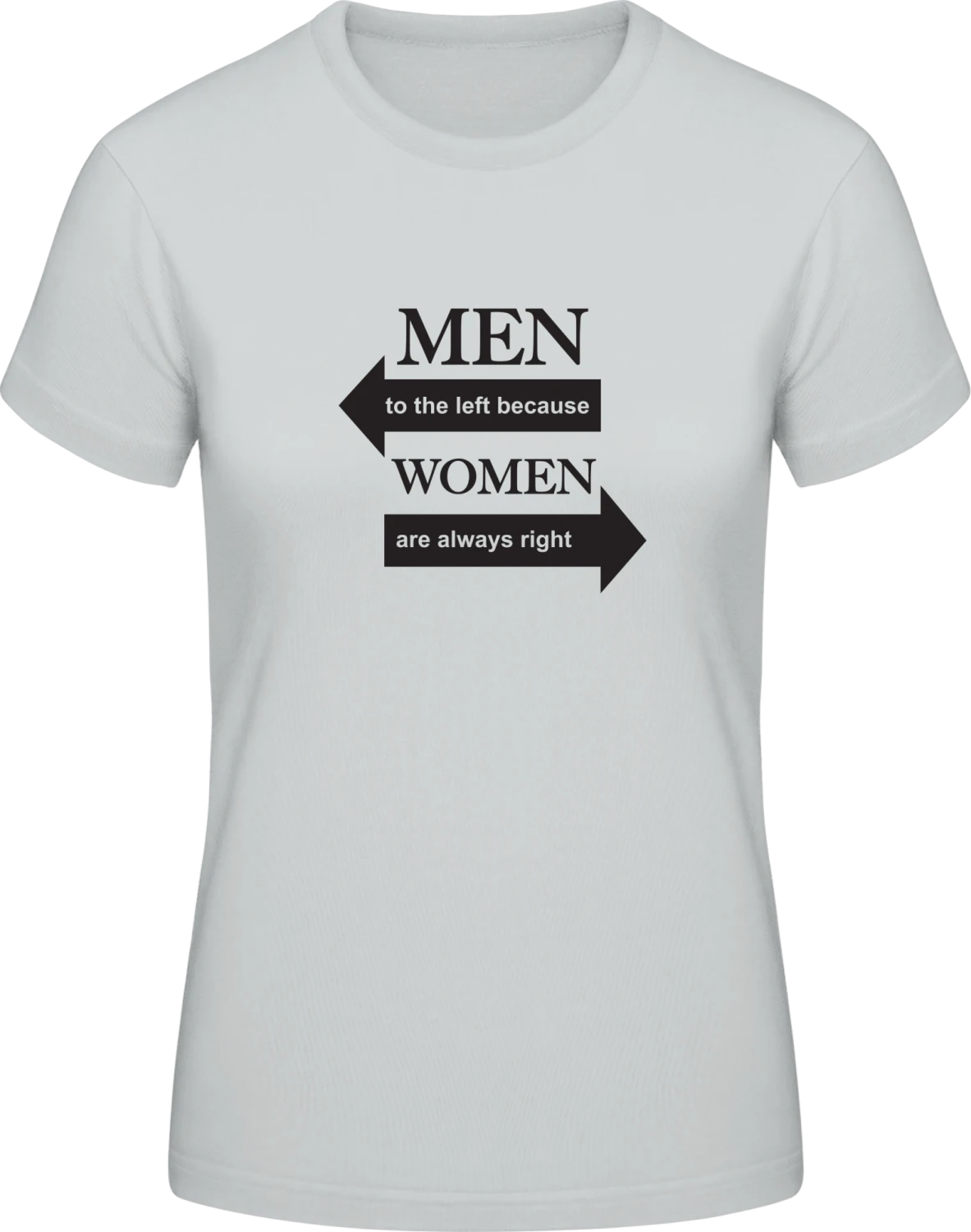 Men To The Left Because Women Are Always Right - Pacific grey #E190 women T-Shirt - Front