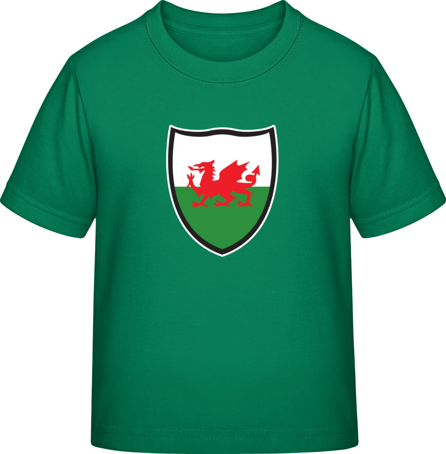 Wales Flag Shield - Kelly Green Exact 190 Kids - Front