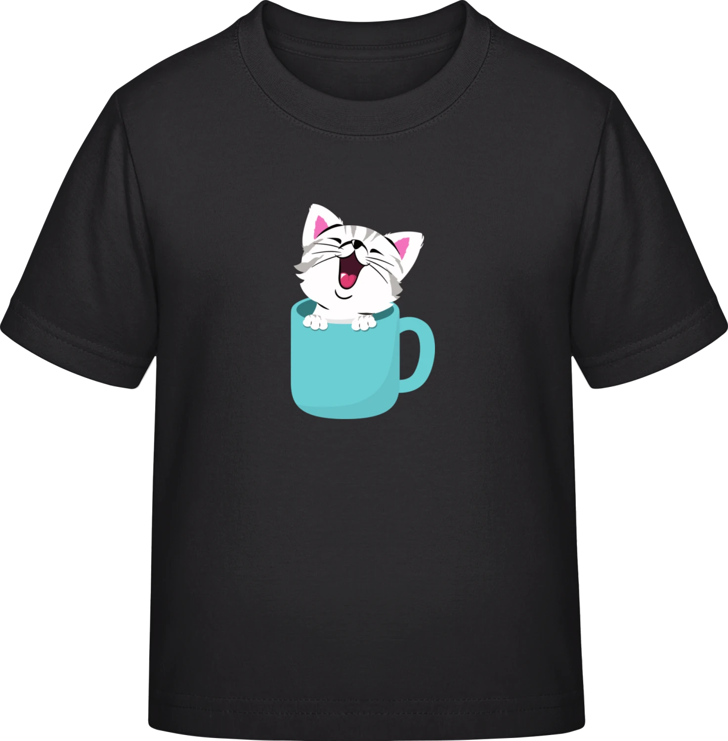 Cat In A Cup  - Black Exact 190 Kids - Front