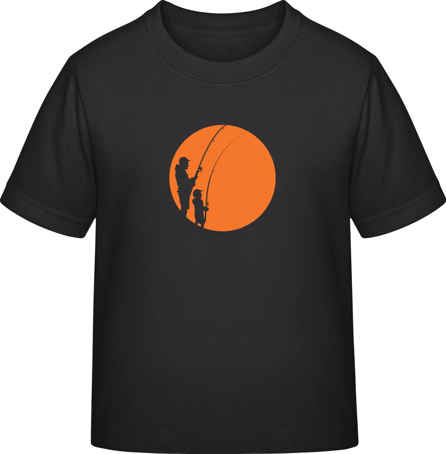 Dad And Son Fishing In The Moonlight - Black Exact 190 Kids - Front