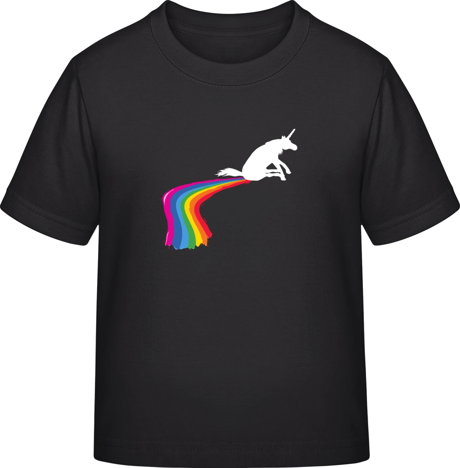 Unicorn Pooping A Rainbow  - Black Exact 190 Kids - Front