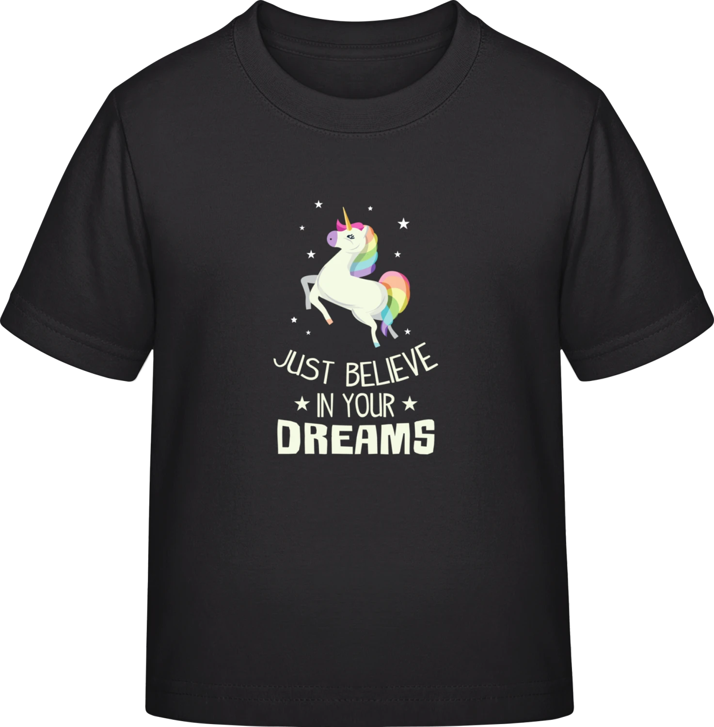 Believe In Your Dreams Unicorn - Black Exact 190 Kids - Front