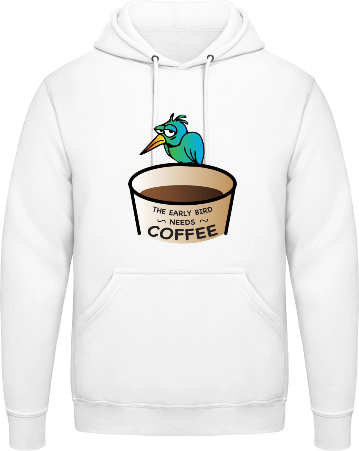 The Early Bird Needs Coffee - Arctic white AWDis man hoodie - Front