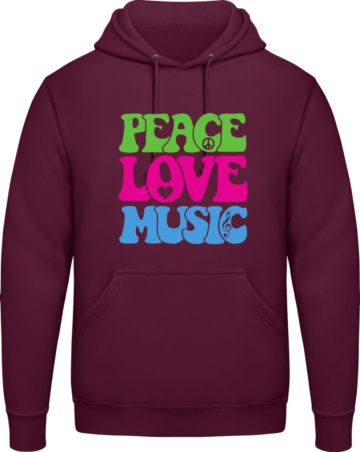 Peace Love Music - Burgundy AWDis man hoodie - Front