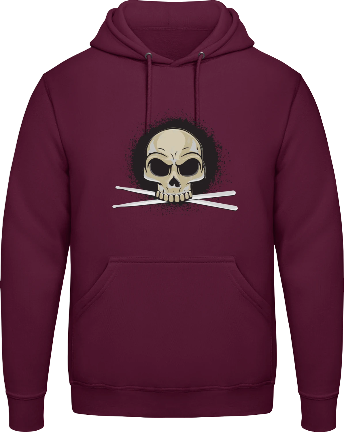 Drummer Skull With Drum Sticks - Burgundy AWDis man hoodie - Front