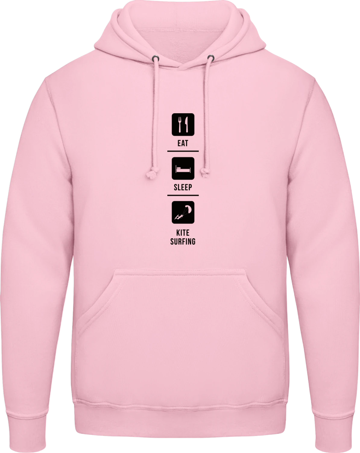 Eat Sleep Kitesurfing - Baby pink AWDis man hoodie - Front