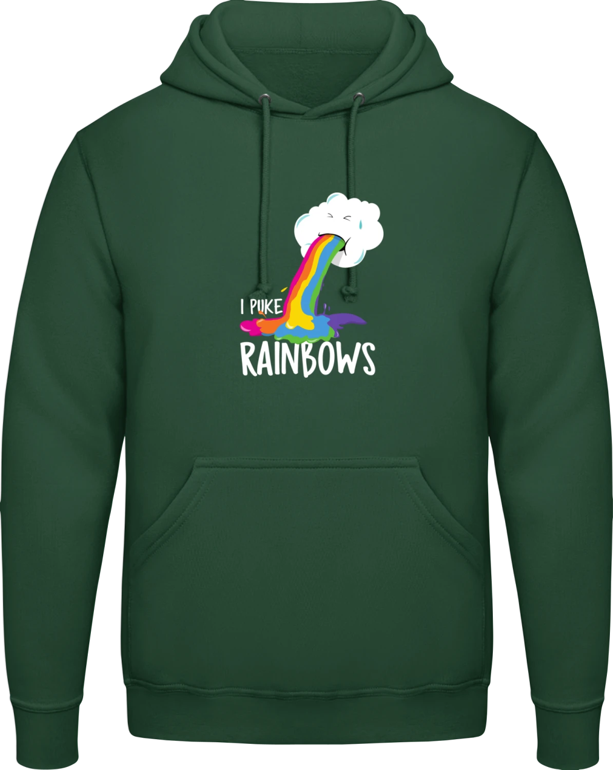 I Puke Rainbows - Bottle Green AWDis man hoodie - Front