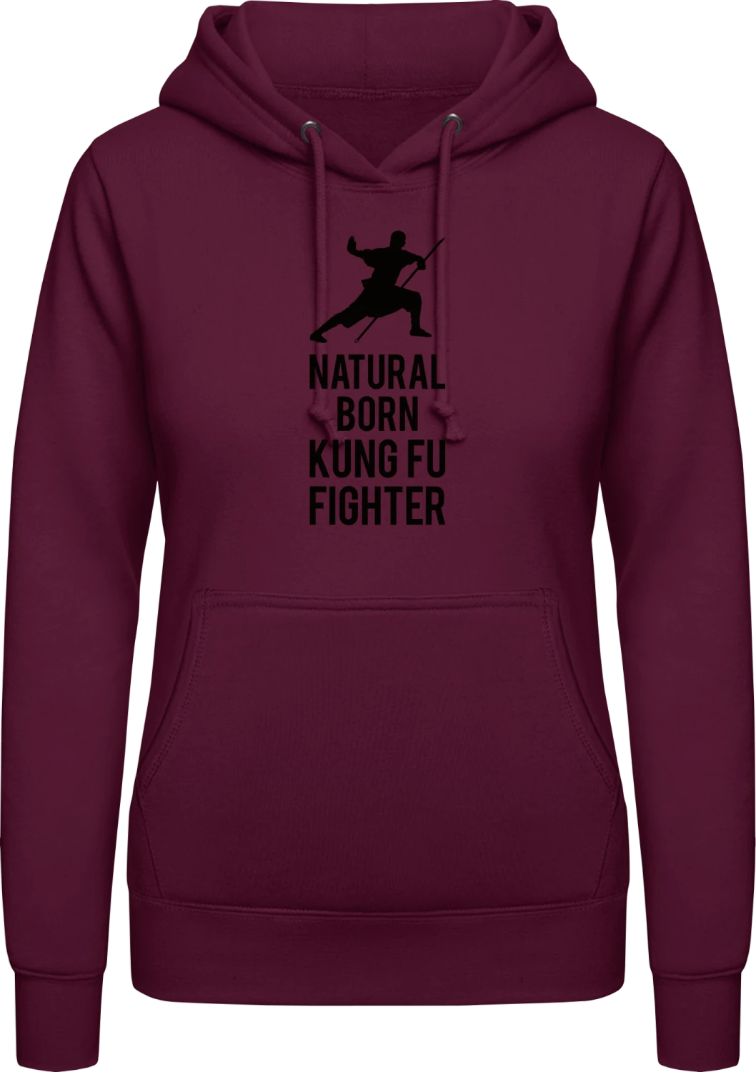 Natural Born Kung Fu Fighter - Burgundy AWDis ladies hoodie - Front