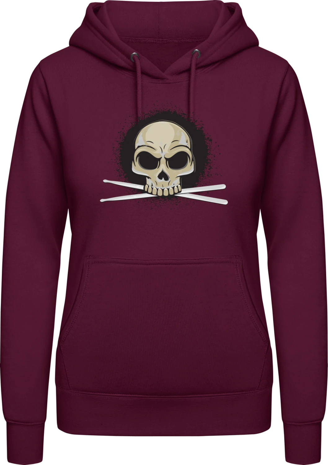 Drummer Skull With Drum Sticks - Burgundy AWDis ladies hoodie - Front